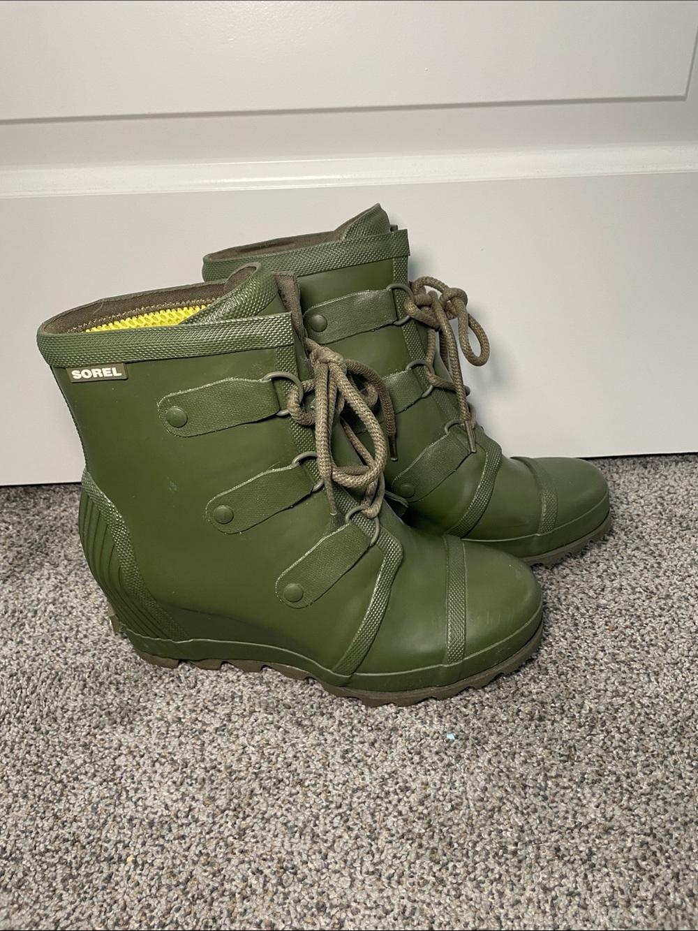 Sorel Olive Green Lace-Up Waterproof Women's Rain Boots - Picture 3 of 5